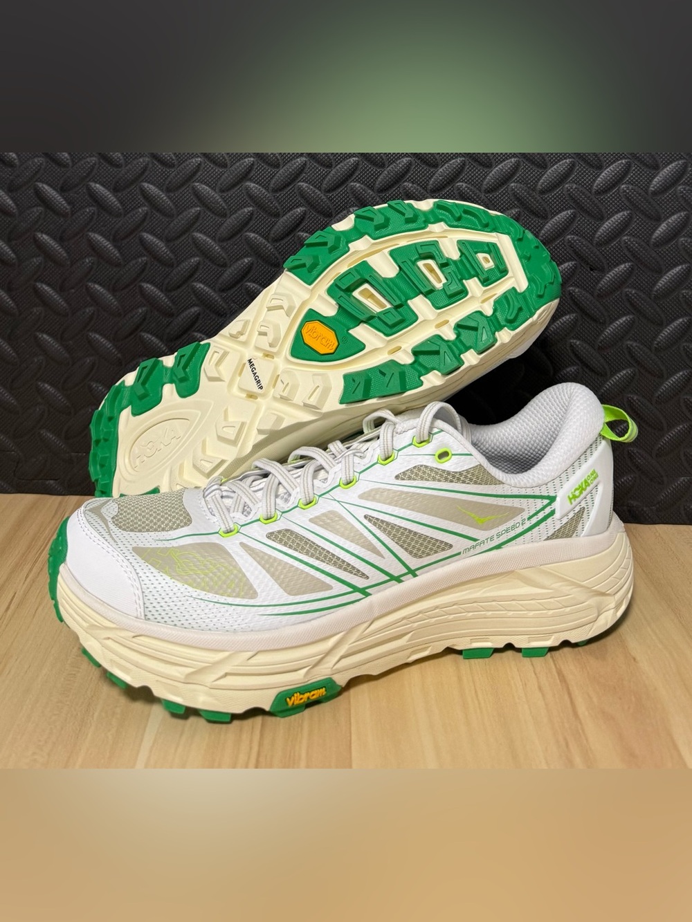 Hoka One One Mafate Speed 2 Trail Running Shoes 1126851 White Green Mens Size 10
